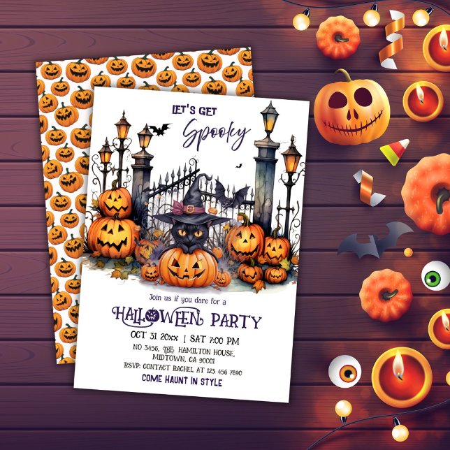 Halloween Kostymfest Svart Katt Häxa Hatt skrämman Inbjudningar (Skapare uppladdad)