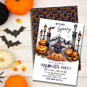 Halloween Kostymfest Svart Katt Häxa Hatt skrämman Inbjudningar