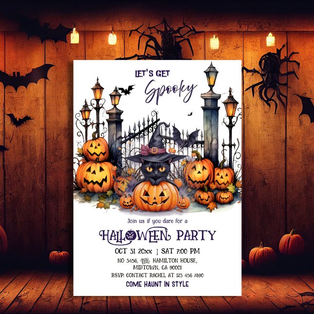 Halloween Kostymfest Svart Katt Häxa Hatt skrämman Inbjudningar (Skapare uppladdad)