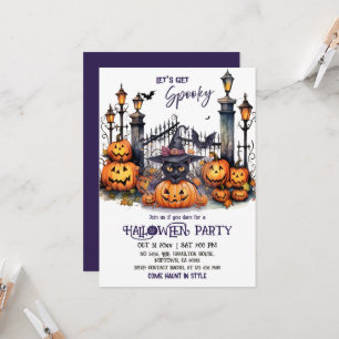 Halloween Kostymfest Svart Katt Häxa Hatt skrämman Inbjudningar