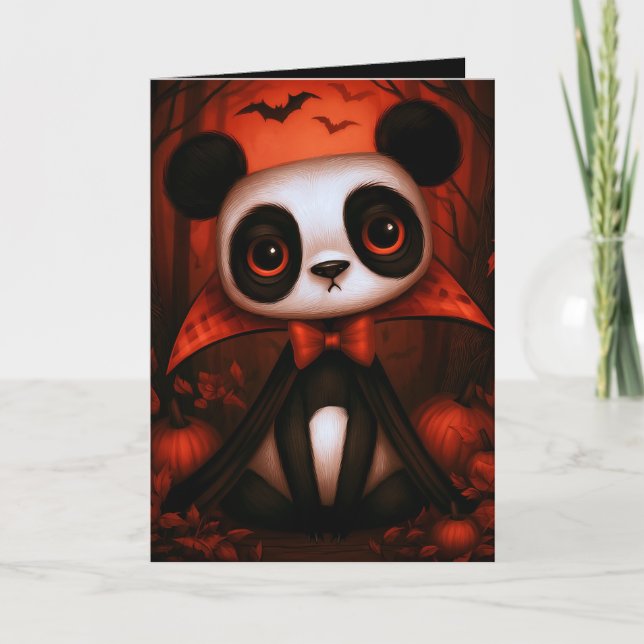 Halloween-kostymillustration för panda-vampyr kort (Framsida)