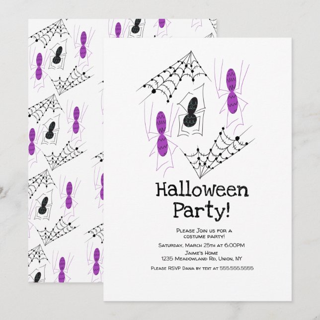 Halloween-kostymparty med spindelteckningar inbjudningar (Fram/baksida)