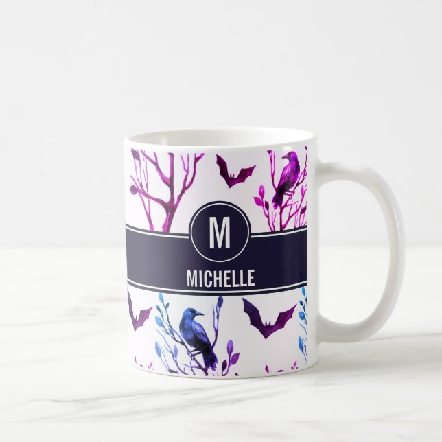 Halloween Kråka Fladdermus Monogram Personlig Namn Kaffemugg (Höger)