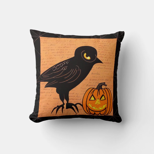 Halloween Kråka och Pumpkin Now Anymore by kedoki Kudde (Framsida)