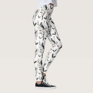 Halloween-Kråkor Fladdermus Black and White Waterc Leggings