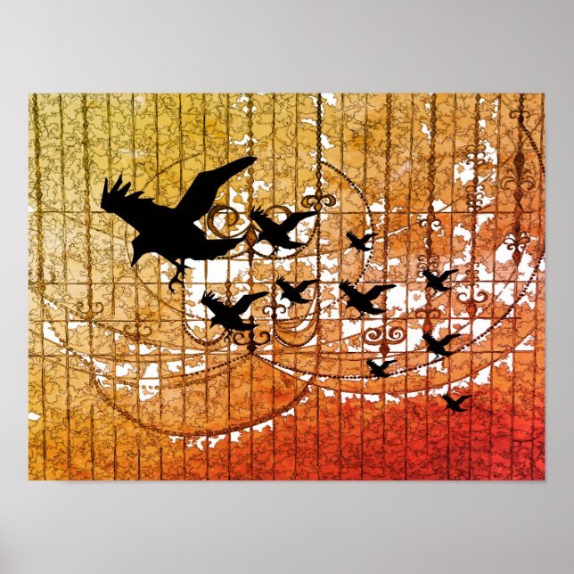 Halloween-Kråkor flyger genom hemlig slottsablaze Poster (Framsidan)