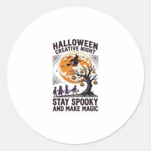 Halloween Kreativ Tröja Vintage Spöklik Måne Art_1 Runt Klistermärke