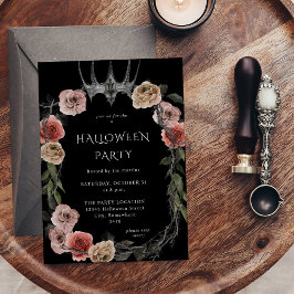 Halloween Krona Rosa & Black Blommigt Halloween Inbjudningar
