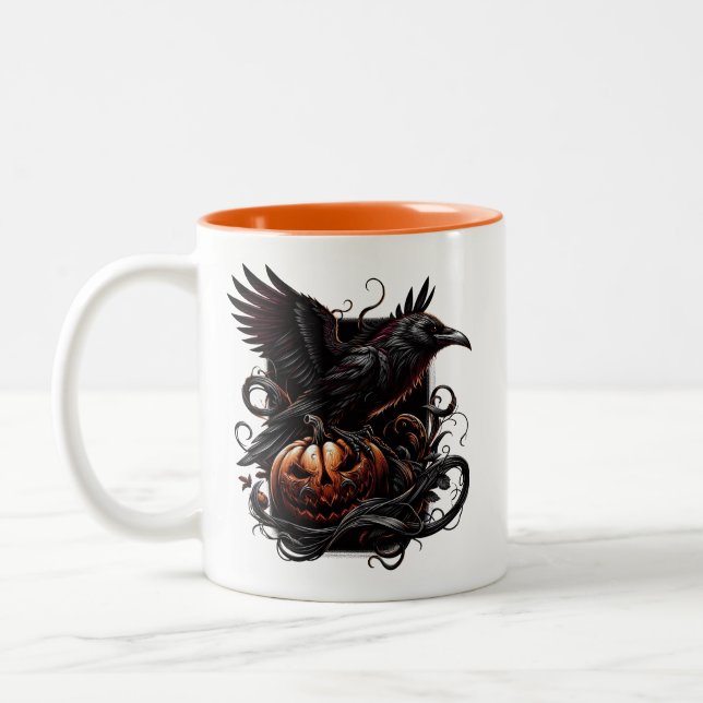 Halloween-kruka med korp för kaffe Två-Tonad mugg (Vänster)