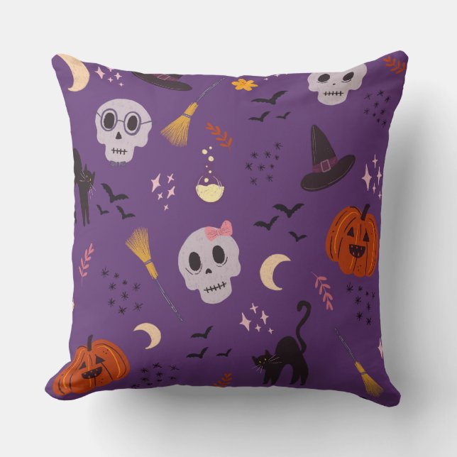 Halloween Kudd - Dödskallar, Pumpa, Katter Kudde (Framsida)