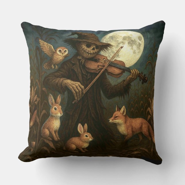 Halloween-kudde med fågelskrämmaserenad kudde (Framsida)
