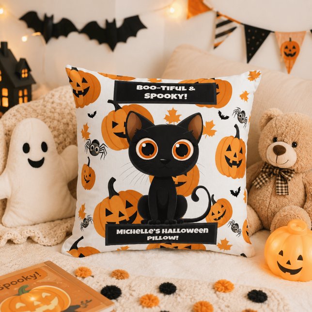 Halloween-kudde – Vacker katt- och pumpadesign Kudde (Skapare uppladdad)