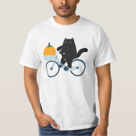 Halloween Kürbis Katze auf Fahrrad T Shirt