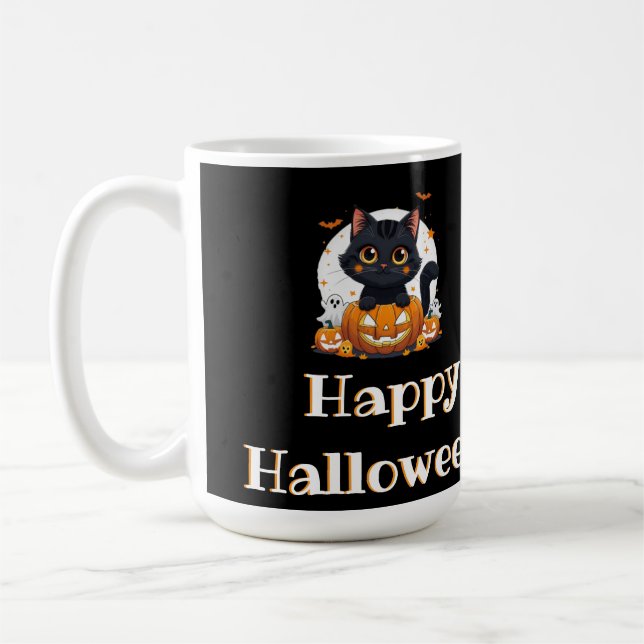 Halloween kuslig anda med bedårande svart katt kaffemugg (Vänster)