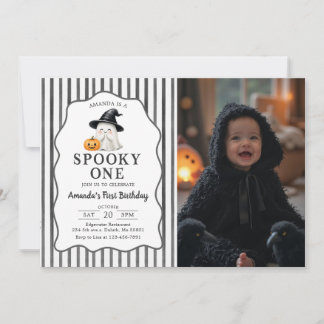 Halloween Kuslig Ettårs Födelsedags Foto Inbjudan