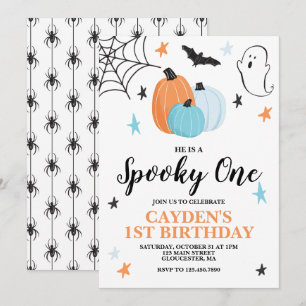 Halloween Kuslig Ettårsfest Blå Pumpor Inbjudningar