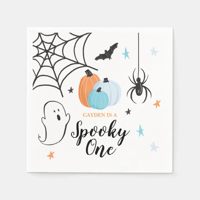 Halloween Kuslig Ettårsfest Blå Pumpor Pappersservett (Framsidan)