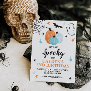 Halloween Kuslig Födelsedag Blå Pumpa Inbjudningar