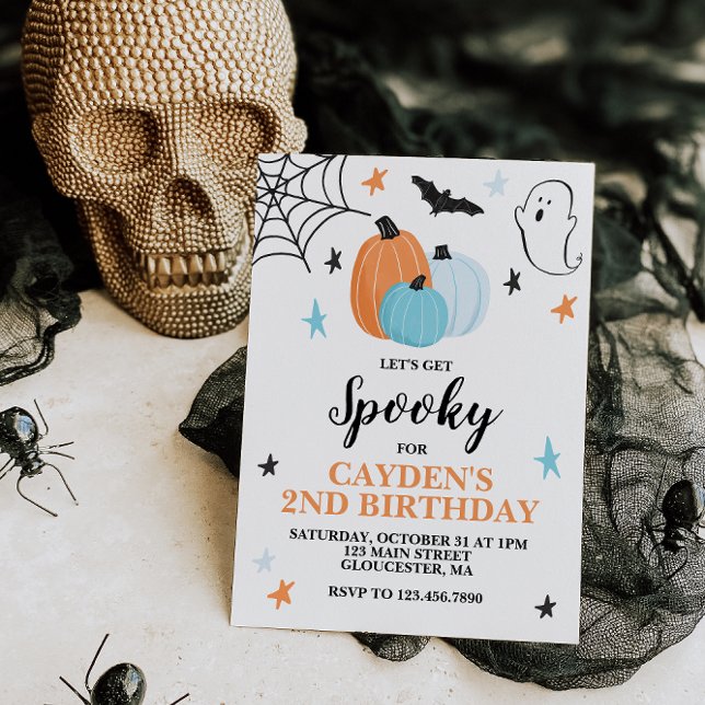 Halloween Kuslig Födelsedag Blå Pumpa Inbjudningar (Skapare uppladdad)