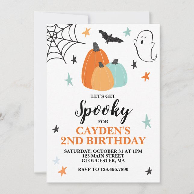 Halloween Kuslig Födelsedag Blå Pumpor Inbjudningar (Framsida)