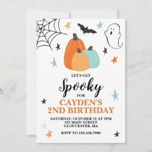 Halloween Kuslig Födelsedag Blå Pumpor Inbjudningar