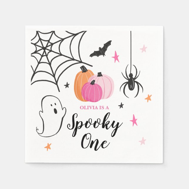 Halloween Kuslig FÖDSELSDAG 1ST pink Pumpa Pappersservett (Framsidan)