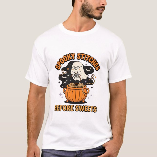 Halloween Kuslig Garn Spöke T Shirt (Framsida)