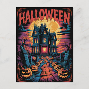 Halloween Kuslig Hemsökt Hus Pumpa Vykort