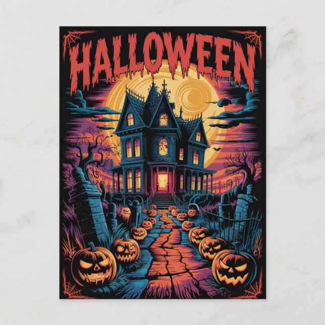 Halloween Kuslig Hemsökt Hus Pumpa          Vykort (Framsida)