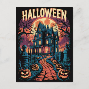 Halloween Kuslig Hemsökt Hus Pumpa Vykort
