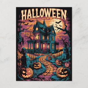 Halloween Kuslig Hemsökt Hus Pumpa Vykort