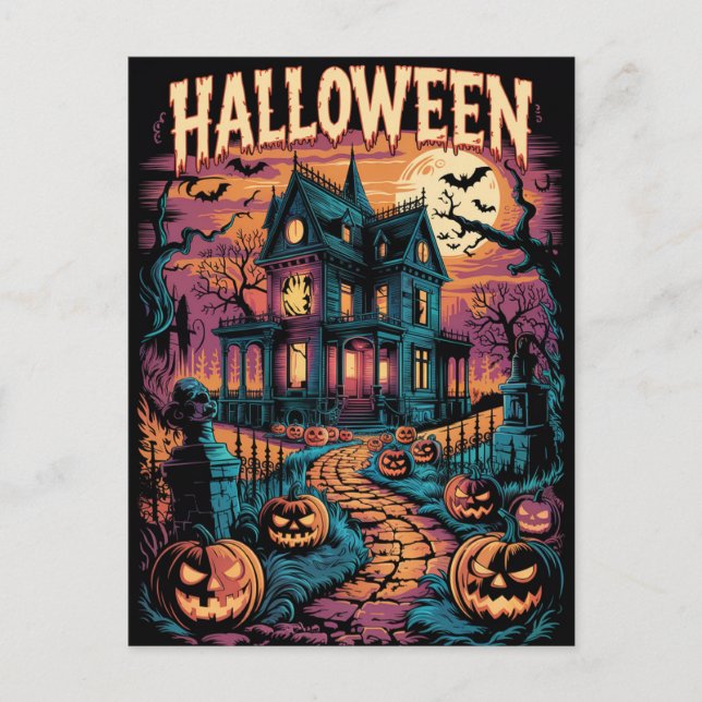 Halloween Kuslig Hemsökt Hus Pumpa          Vykort (Framsida)