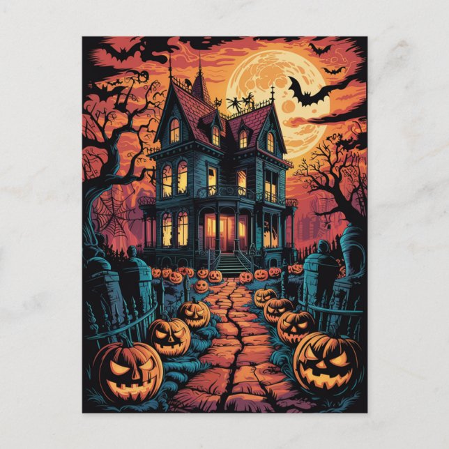 Halloween Kuslig Hemsökt Hus Pumpa          Vykort (Framsida)