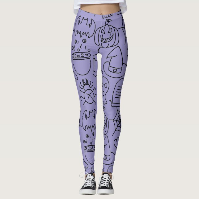 Halloween, Kuslig Mönster, Kontur Leggings (Framsida)