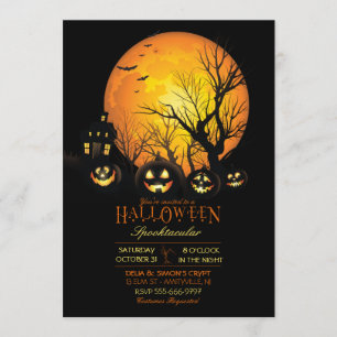 Halloween Kuslig Mörk Fullmåne Jack O Lantern Inbjudningar