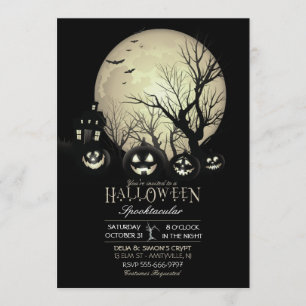 Halloween Kuslig Mörk Fullmåne Jack O Lantern Inbjudningar