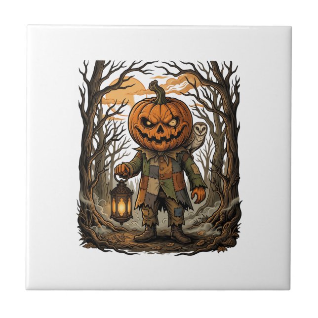 Halloween Kuslig Pumpa Fågelskrämma Lykta Uggla Ha Kakelplatta (Framsidan)