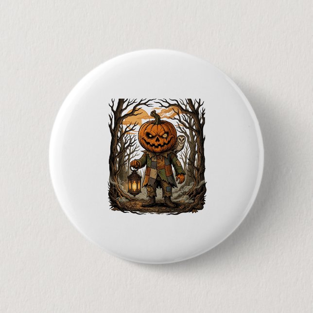 Halloween Kuslig Pumpa Fågelskrämma Lykta Uggla Ha Knapp (Framsida)