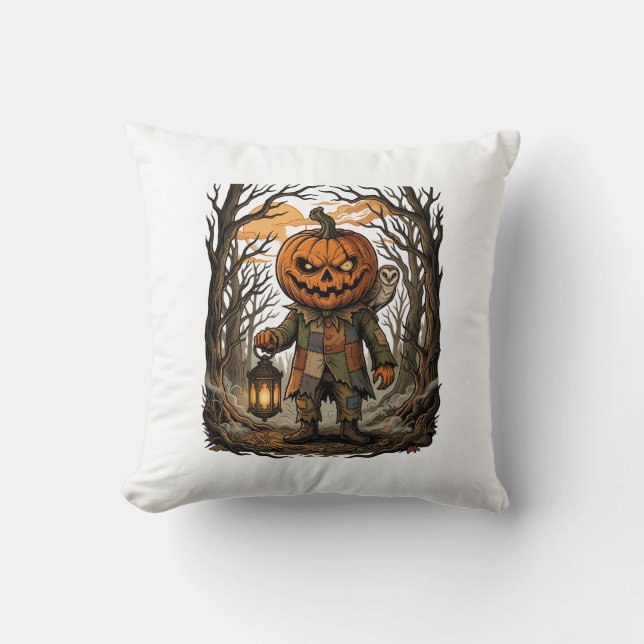 Halloween Kuslig Pumpa Fågelskrämma Lykta Uggla Ha Kudde (Framsida)