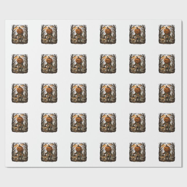 Halloween Kuslig Pumpa Fågelskrämma Lykta Uggla Ha Presentpapper (Platt)