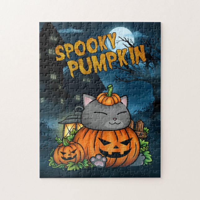 Halloween Kuslig Pumpa Katt Pussel (Vertikal)