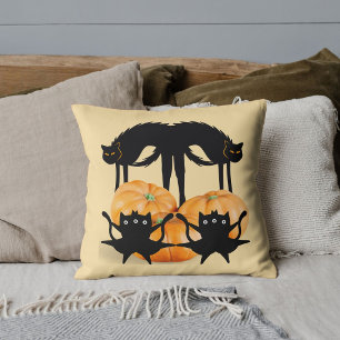 Halloween Kuslig Rolig Svart Katt Pumpa Anpassad Kudde