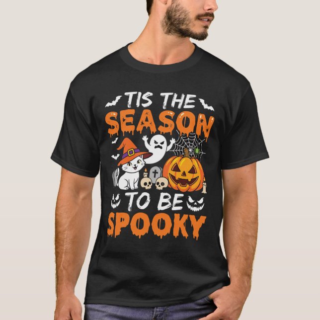 Halloween Kuslig Säsong Katt Spöke Pumpa T Shirt (Framsida)