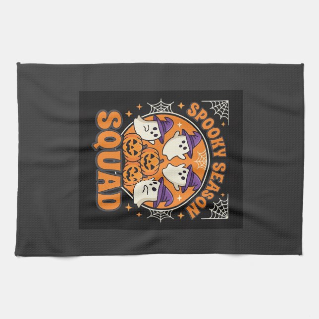 Halloween kuslig säsong squad spökpumpa design kökshandduk (Horisontell)
