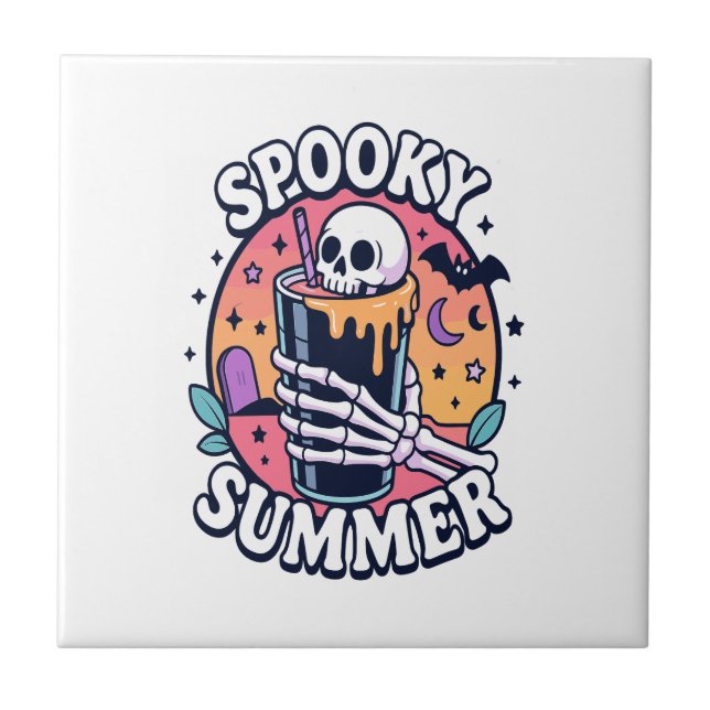 Halloween Kuslig Sommar Skelett Dryck Kakelplatta (Framsidan)