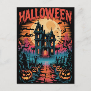 Halloween Kuslig Spökhus Pumpa P Vykort