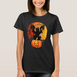 Halloween Kuslig Svart Katt Mamma Pumpa Kyrkogård  T Shirt