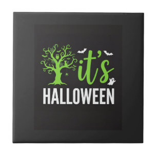 Halloween Kuslig Träd Fladdermöss Vector Design_1 Kakelplatta