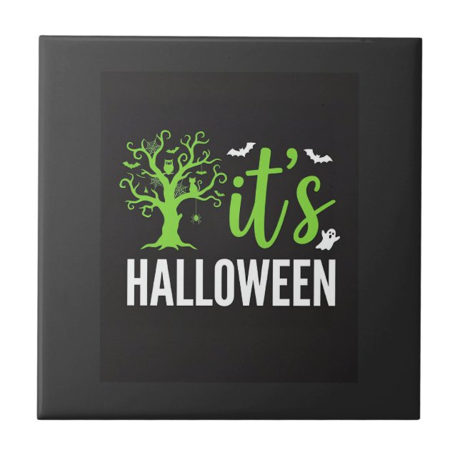 Halloween Kuslig Träd Fladdermöss Vector Design_1 Kakelplatta (Framsidan)