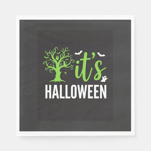 Halloween Kuslig Träd Fladdermöss Vector Design_1 Pappersservett (Framsidan)